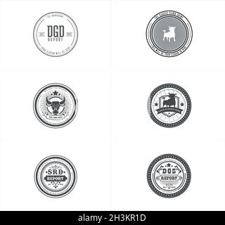 Set of vintage bull strength fitness circle logo design Stock Vector
