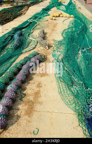 Fishing nets, buoys and ropes in the port of Santa Pola, Alicante, Spain Stock Photo