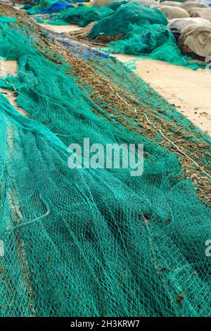 Fishing nets and ropes in the port of Santa Pola, Alicante, Spain Stock Photo