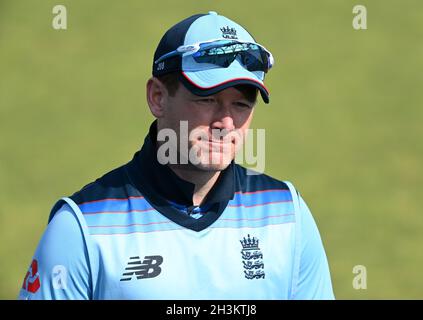 File photo dated 16-09-2020 of England captain Eoin Morgan before the third Royal London ODI match at Emirates Old Trafford, Manchester. England captain Eoin Morgan has braced himself for another tough test against Australia, believing the old rivals are joint second favourites to go all the way at the T20 World Cup, behind India. Issue date: Friday October 29, 2021.