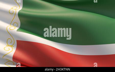 Flag of Chechnya, Chechen Republic. High resolution close-up 3D illustration. Flags of the federal subjects of Russia. Stock Photo