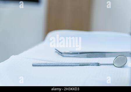 Dental instruments on the table. Stock Photo