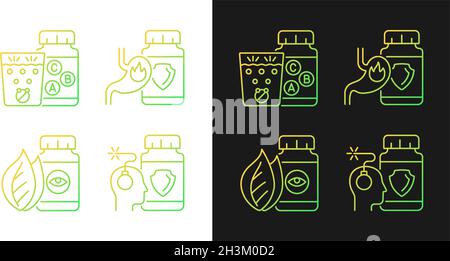 Food supplements gradient icons set for dark and light mode Stock Vector