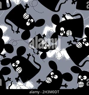 Seamless Halloween pattern with black mouse for fabrics and textiles Stock Photo