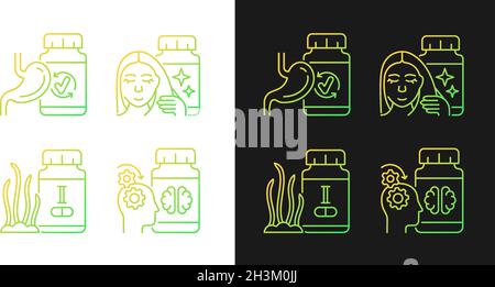 Food supplements gradient icons set for dark and light mode Stock Vector