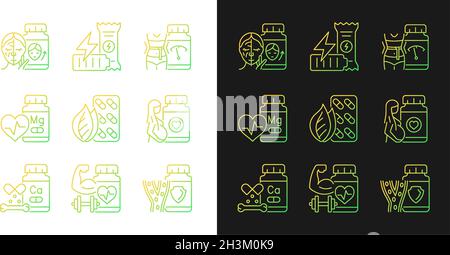 Food supplements gradient icons set for dark and light mode Stock Vector