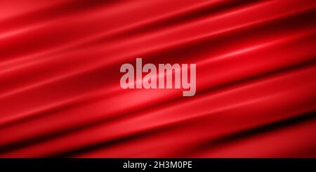 Smooth red silk, velvet or fabric surface with ripples and patterns, realistic 3D illustration as background with copy space Stock Photo