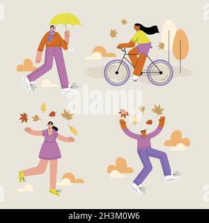 people autumn park doing different activities vector design illustration Stock Vector