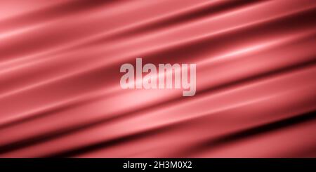Smooth red silk, velvet or fabric surface with ripples and patterns, realistic 3D illustration as background with copy space Stock Photo