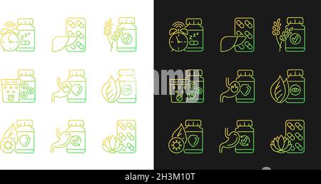 Food supplements gradient icons set for dark and light mode Stock Vector