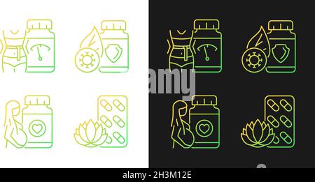 Food supplements gradient icons set for dark and light mode Stock Vector
