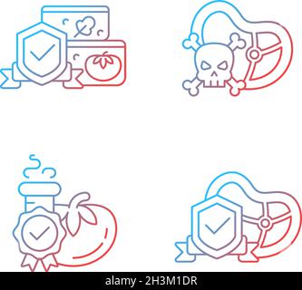 Food production certification gradient linear vector icons set Stock Vector