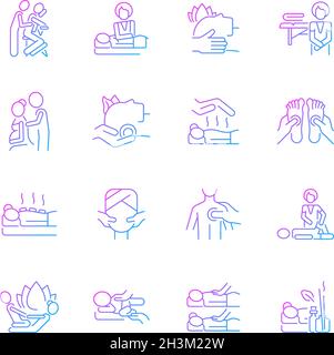 Massage types gradient linear vector icons set Stock Vector