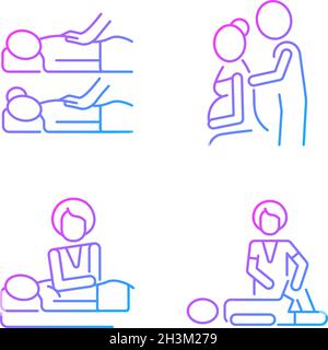 Relaxing spa experience gradient linear vector icons set Stock Vector
