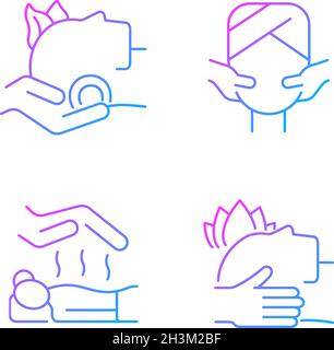 Facial and body treatments gradient linear vector icons set Stock Vector