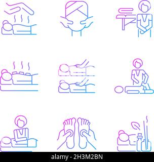 Spa treatments gradient linear vector icons set Stock Vector