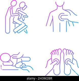 Massage therapy techniques gradient linear vector icons set Stock Vector