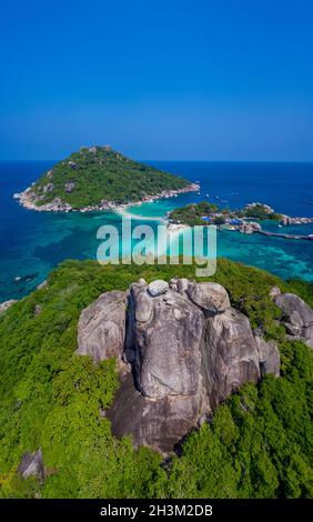 Aerial view of beautiful Koh Nang Yuan island in Thailand Stock Photo
