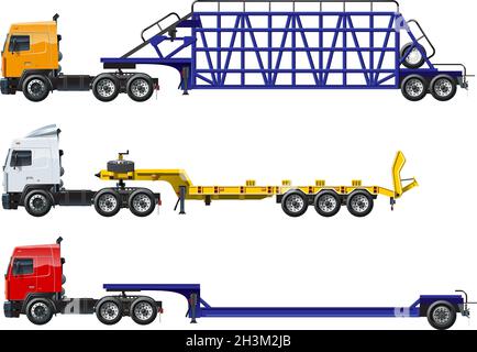 Vector semi trucks set isolated on white. Available EPS-10 separated by groups and layers with transparency effects Stock Vector