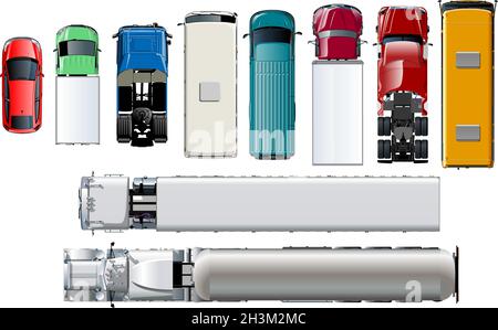 Vector transport top view. Isolated realistic vehicles set on white background. Available EPS-10 separated by groups and layers with transparency effe Stock Vector