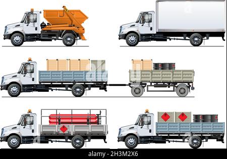 Vector spec trucks set isolated on white. Available EPS-10 separated by groups and layers with transparency effects Stock Vector