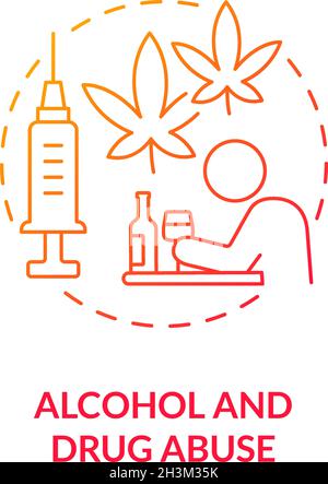 Alcohol and drug abuse red gradient concept icon Stock Vector