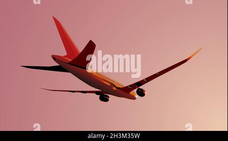 Boeing-787 Dreamliner at sunrise. Available EPS-8 vector format separated by groups and layers for easy edit Stock Vector