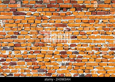Wall texture from red old damaged bricks. Abstract background for design. Stock Photo