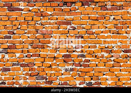 Wall texture from red old damaged bricks. Abstract background for design. Stock Photo