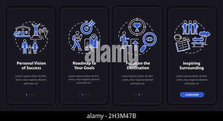 Happiness mindset components dark onboarding mobile app page screen Stock Vector