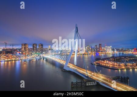 Rotterdam, Netherlands, city skyline at twilight. Stock Photo