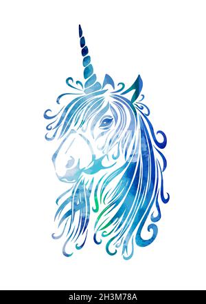 Beautiful graphic unicorn head. Vector illustration Stock Vector