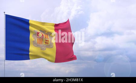 Waving flags of the world - flag of Andorra. 3D illustration. Stock Photo