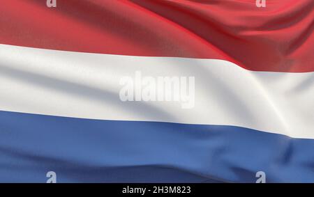 Waving national flag of Netherlands. Waved highly detailed close-up 3D render. Stock Photo