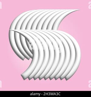 3D Dynamic Wavy Abstract White Flowing design, white Satin 3d Rendering on a light pink background. Stock Photo