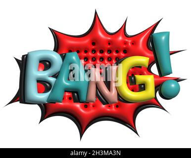 3D Bang Comic lettering cartoon illustration in retro pop art explosion style on halftone background Stock Photo