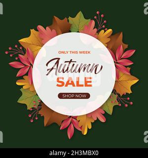 Realistic autumn sale banner background featuring colorful fall leaves ...