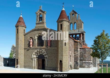 Solignac sur Loire, Saint Vincent church and his typical bell tower, Haute Loire department, Auvergne Rhone Alpes, France Stock Photo