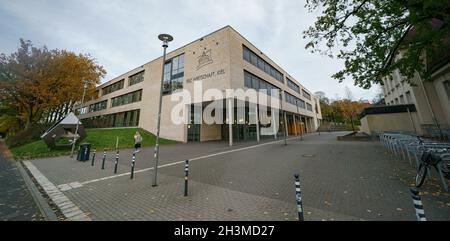 Kiel, Germany. 29th Oct, 2021. Clouds are drifting over the Regional Vocational Training Centre for Business Kiel (RBZ). Credit: Axel Heimken/dpa/Alamy Live News Stock Photo