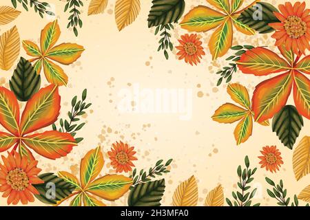 drawn background with autumn leaves empty space vector design ...