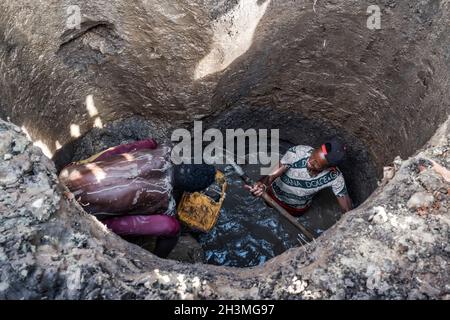 Illegal artisanal gold mining in Ethiopia, Africa Stock Photo