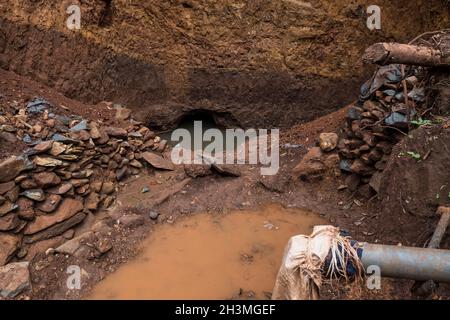 Illegal artisanal gold mining in Ethiopia, Africa Stock Photo