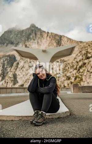 Girl on a mountain excursion Stock Photo