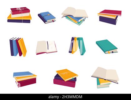 Stacks of different hardback and paperback books Stock Vector