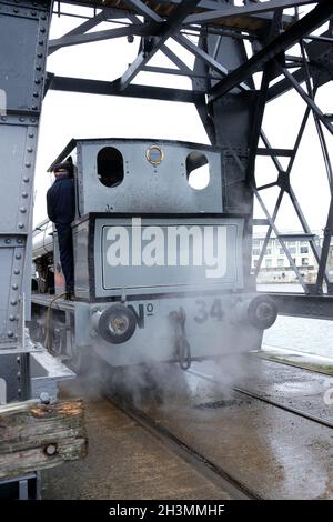October 2021 - Bristol M shed locomotive train Portbury, in steam giving drives to interested folk Stock Photo