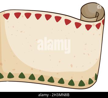 Empty template with scroll decorated with green and red triangles on its borders. Stock Vector