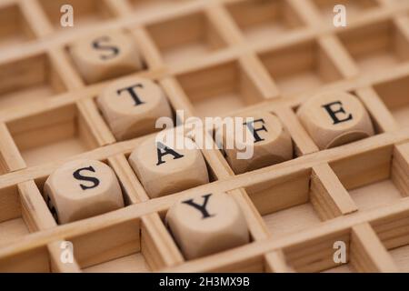 Word cloud for stay safe Stock Photo