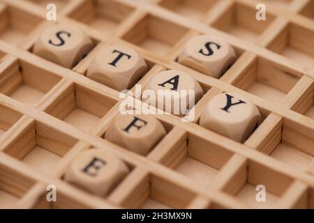 Word cloud for stay safe Stock Photo