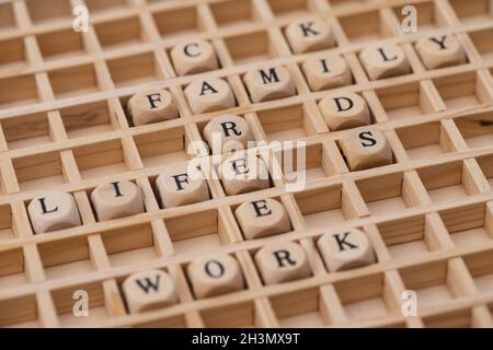Word cloud for family, job, career and life Stock Photo
