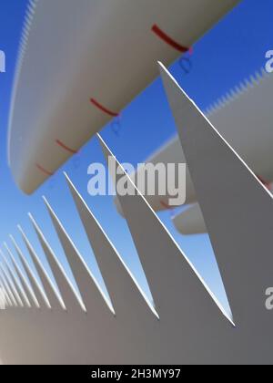 Rotor blades of a wind turbine on a storage yard are ready for shipment Stock Photo